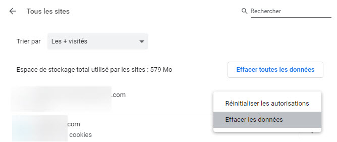 Effacer données d'un site Chrome